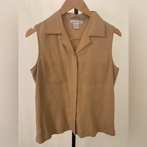 Tan Stitched sleeveless Silk Blouse